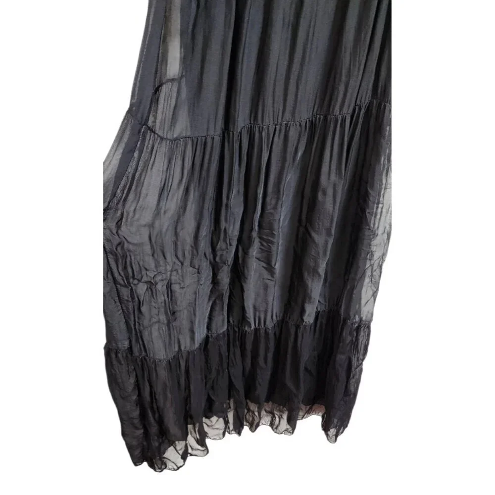 Bellambia Made in Italy Silk Blend Tiered Maxi Dress S Black Boho Resort Elegant - Picture 4 of 8